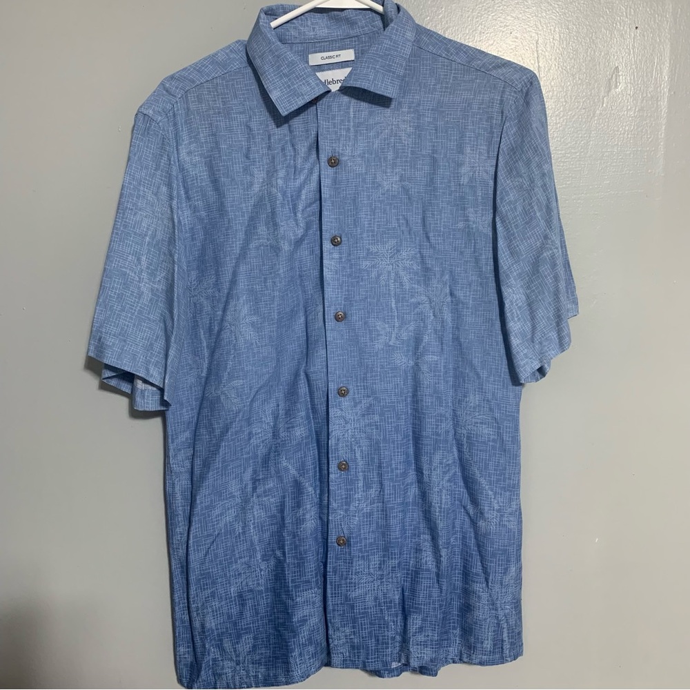 Saddlebred Shirt Mens S 100% Nylon Palm Blue Hawaiian Button Up Short Sleeve